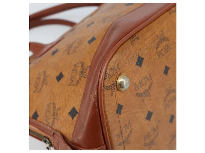 MCM Vicetos Logogram Borsa a Mano PVC Pelle Marrone Oro Auth gh1798 D'oro - vista 14