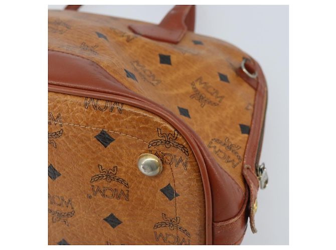 MCM Vicetos Logogram Borsa a Mano PVC Pelle Marrone Oro Auth gh1798 D'oro - vista 15