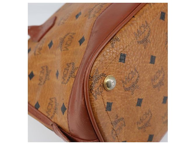 MCM Vicetos Logogram Borsa a Mano PVC Pelle Marrone Oro Auth gh1798 D'oro - vista 16