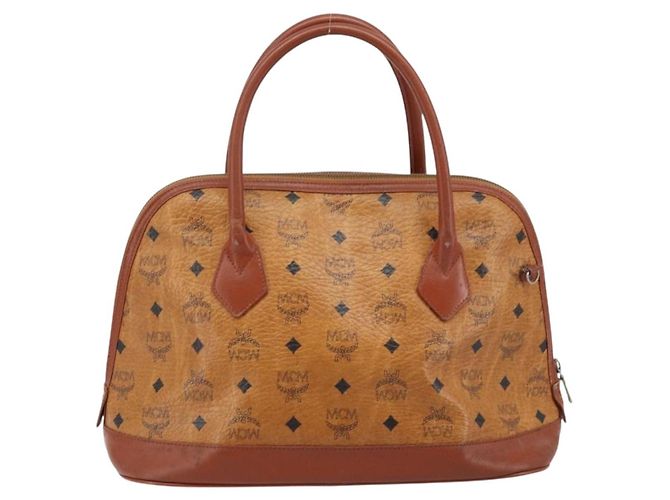 MCM Vicetos Logogram Borsa a Mano PVC Pelle Marrone Oro Auth gh1798 D'oro - vista 2