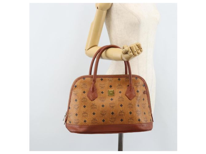 MCM Vicetos Logogram Borsa a Mano PVC Pelle Marrone Oro Auth gh1798 D'oro - vista 21