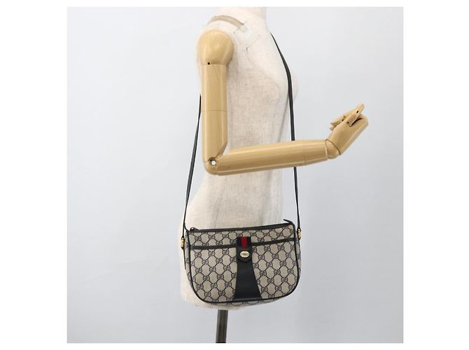 Borsa a Spalla Gucci GG Supreme Sherry Line PVC Blu Navy Oro 89 02 032 Auth ARZ238 D'oro - vista 24