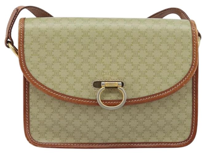 Céline CELINE Macadam Canvas Shoulder Bag PVC Leather Beige Gold Auth gh1779 Golden - view 13