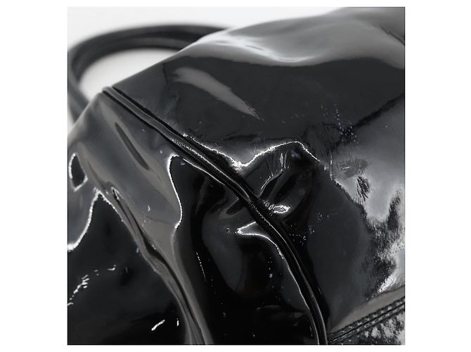 Borsa a mano Gancini in pelle verniciata nera e argento Auth BA11053 di Salvatore Ferragamo - vista 14