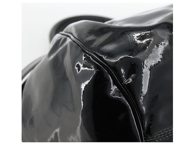 Borsa a mano Gancini in pelle verniciata nera e argento Auth BA11053 di Salvatore Ferragamo - vista 16