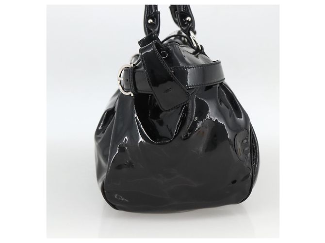 Borsa a mano Gancini in pelle verniciata nera e argento Auth BA11053 di Salvatore Ferragamo - vista 4