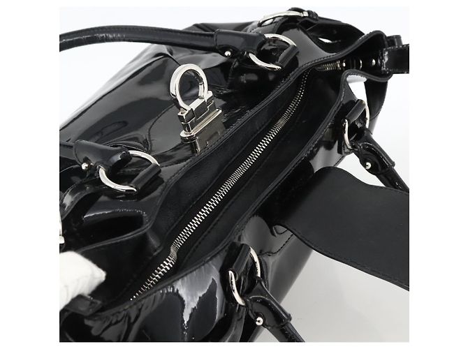 Borsa a mano Gancini in pelle verniciata nera e argento Auth BA11053 di Salvatore Ferragamo - vista 6