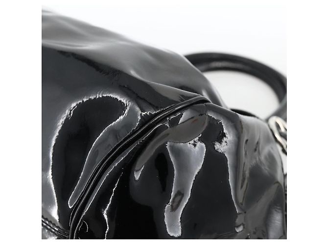 Borsa a mano Gancini in pelle verniciata nera e argento Auth BA11053 di Salvatore Ferragamo - vista 9