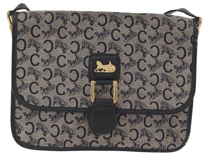 Céline Borsa a Spalla in Tela Macadam C di CELINE, blu navy e oro, autentica 173478 D'oro - vista 13