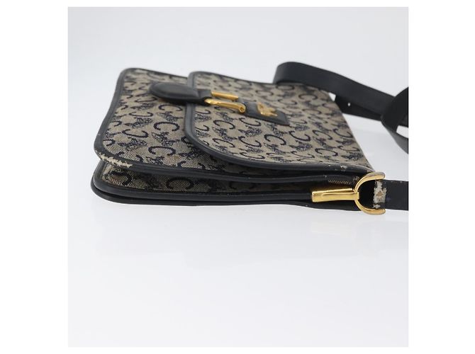 Céline Borsa a Spalla in Tela Macadam C di CELINE, blu navy e oro, autentica 173478 D'oro - vista 3