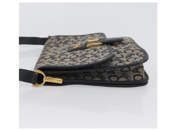 Céline Borsa a Spalla in Tela Macadam C di CELINE, blu navy e oro, autentica 173478 D'oro - vista 5