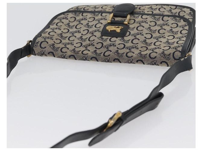 Céline Borsa a Spalla in Tela Macadam C di CELINE, blu navy e oro, autentica 173478 D'oro - vista 7