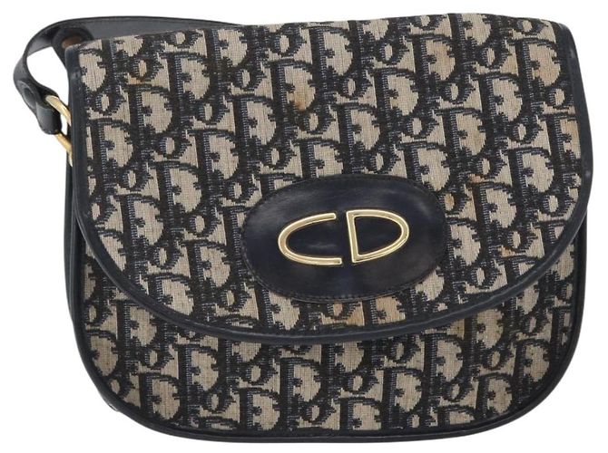 Borsa a Spalla in Tela Trotter Christian Dior Blu Navy Oro Auth fm5214 D'oro - vista 13