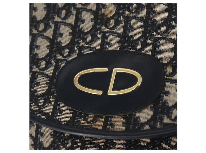 Borsa a Spalla in Tela Trotter Christian Dior Blu Navy Oro Auth fm5214 D'oro - vista 18