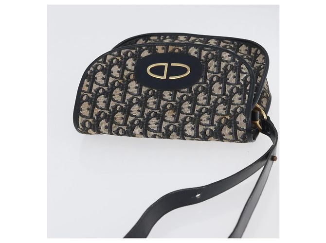 Borsa a Spalla in Tela Trotter Christian Dior Blu Navy Oro Auth fm5214 D'oro - vista 7