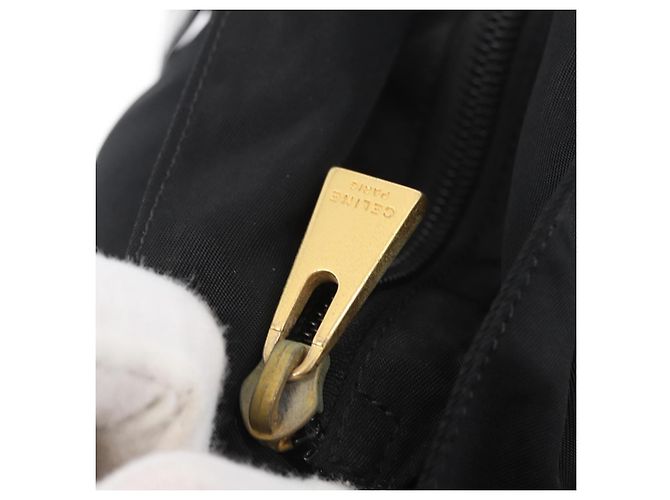 Céline Borsa Tote Circle in Nylon Nero e Oro Auth ka2834 D'oro - vista 10