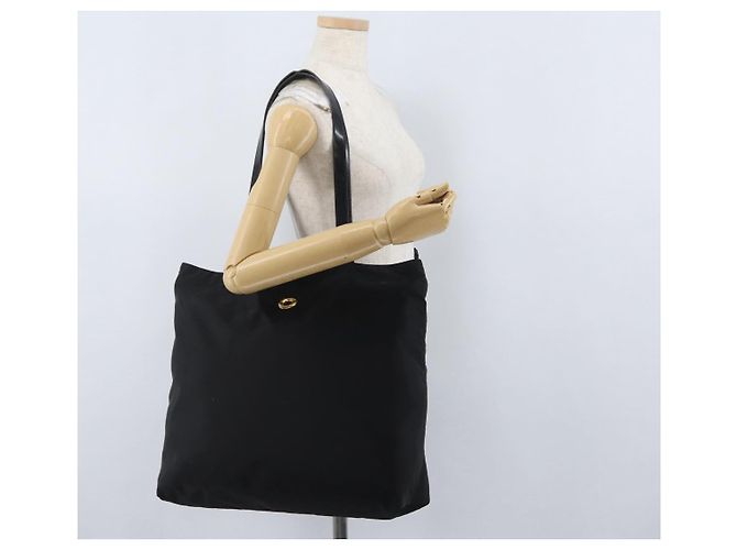 Céline Borsa Tote Circle in Nylon Nero e Oro Auth ka2834 D'oro - vista 23