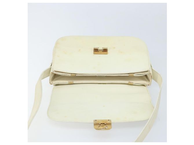 Céline CELINE Macadam Canvas Schultertasche mit Pferdewagen-Motiv aus Leder in Weiß und Gold Auth 172964 Golden - Ansicht 11