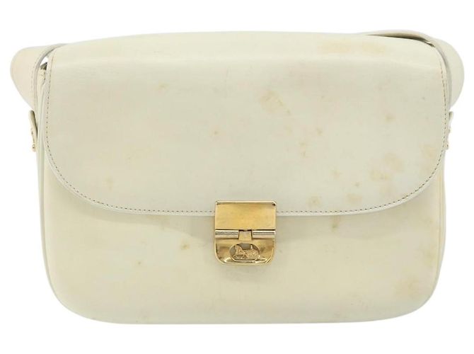 Céline CELINE Macadam Canvas Schultertasche mit Pferdewagen-Motiv aus Leder in Weiß und Gold Auth 172964 Golden - Ansicht 13