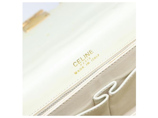 Céline CELINE Macadam Canvas Schultertasche mit Pferdewagen-Motiv aus Leder in Weiß und Gold Auth 172964 Golden - Ansicht 18