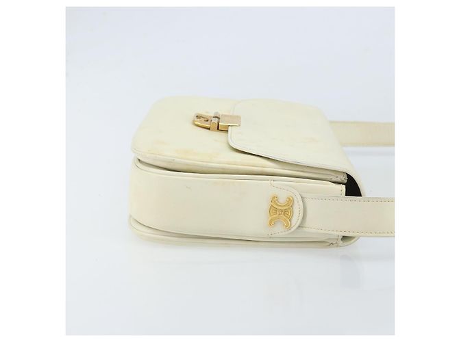 Céline CELINE Macadam Canvas Schultertasche mit Pferdewagen-Motiv aus Leder in Weiß und Gold Auth 172964 Golden - Ansicht 3
