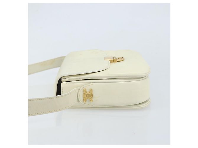 Céline CELINE Macadam Canvas Schultertasche mit Pferdewagen-Motiv aus Leder in Weiß und Gold Auth 172964 Golden - Ansicht 4