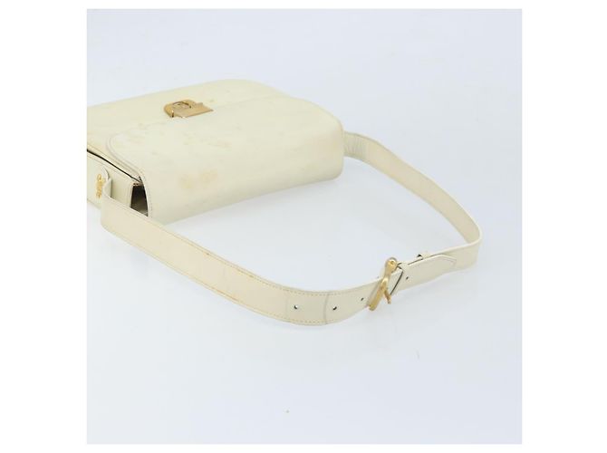 Céline CELINE Macadam Canvas Schultertasche mit Pferdewagen-Motiv aus Leder in Weiß und Gold Auth 172964 Golden - Ansicht 7