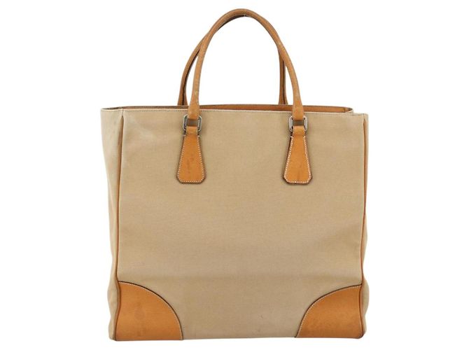 PRADA Handtasche aus Canvas Beige Silber Authentisch bs33611 - Ansicht 2