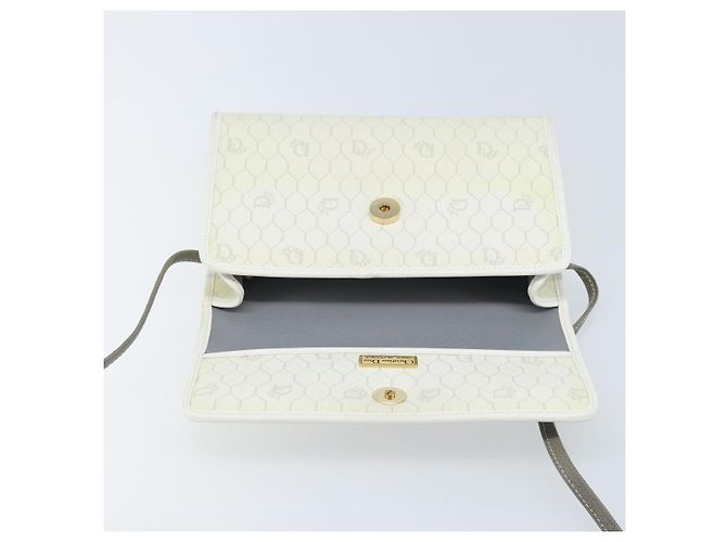 Christian Dior Borsa a Spalla in Tela Honeycomb PVC Bianco Oro Auth ARZ226 D'oro - vista 10