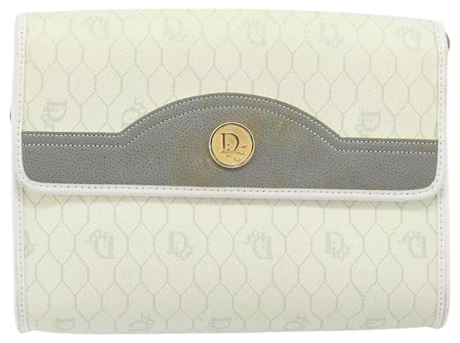 Christian Dior Borsa a Spalla in Tela Honeycomb PVC Bianco Oro Auth ARZ226 D'oro - vista 13