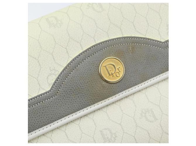 Christian Dior Borsa a Spalla in Tela Honeycomb PVC Bianco Oro Auth ARZ226 D'oro - vista 17