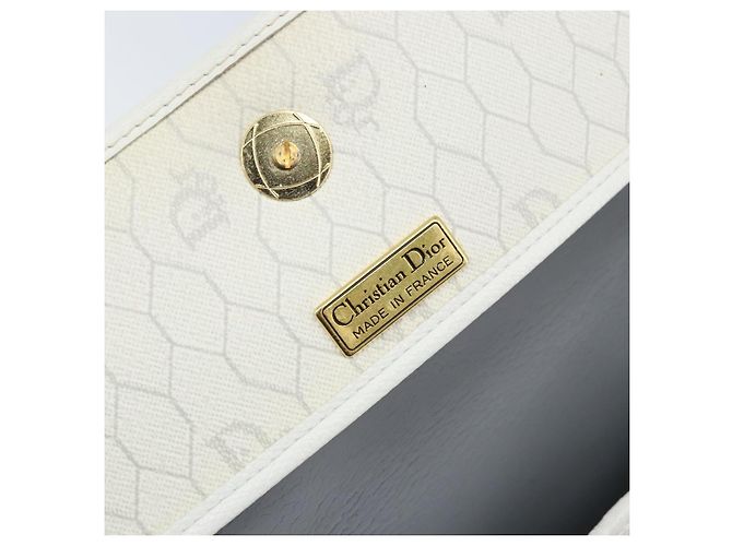 Christian Dior Borsa a Spalla in Tela Honeycomb PVC Bianco Oro Auth ARZ226 D'oro - vista 18
