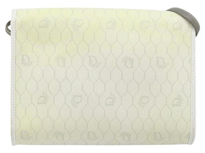 Christian Dior Borsa a Spalla in Tela Honeycomb PVC Bianco Oro Auth ARZ226 D'oro - vista 2
