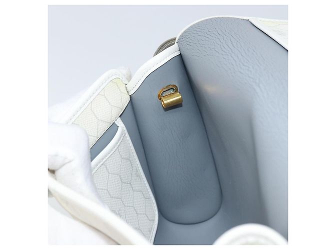 Christian Dior Borsa a Spalla in Tela Honeycomb PVC Bianco Oro Auth ARZ226 D'oro - vista 20