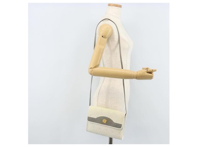 Christian Dior Borsa a Spalla in Tela Honeycomb PVC Bianco Oro Auth ARZ226 D'oro - vista 21