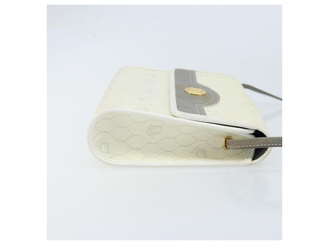 Christian Dior Borsa a Spalla in Tela Honeycomb PVC Bianco Oro Auth ARZ226 D'oro - vista 3