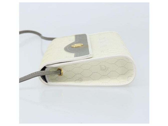 Christian Dior Borsa a Spalla in Tela Honeycomb PVC Bianco Oro Auth ARZ226 D'oro - vista 4