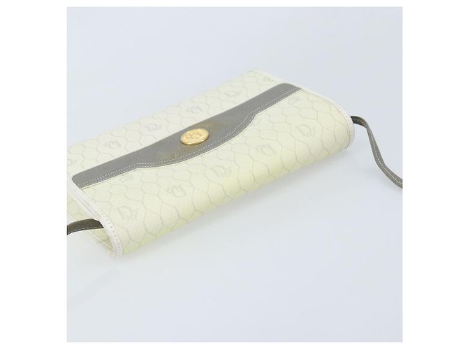 Christian Dior Borsa a Spalla in Tela Honeycomb PVC Bianco Oro Auth ARZ226 D'oro - vista 6