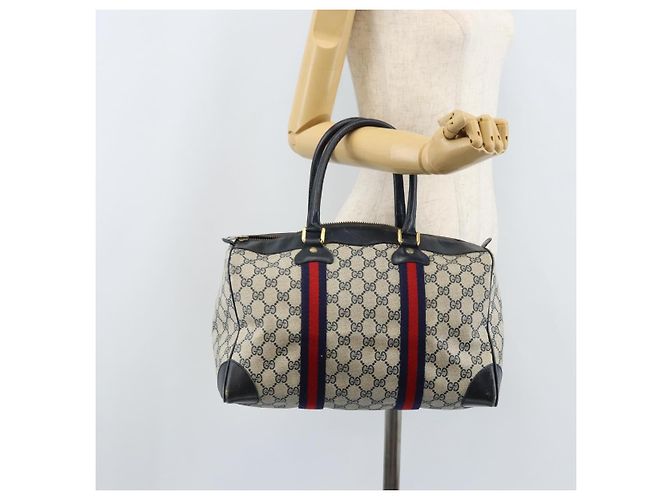 Borsa Boston in PVC GG Supreme Sherry Line di GUCCI, Blu Navy e Oro Auth LNZ314 D'oro - vista 20
