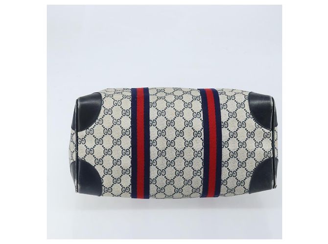 Borsa Boston in PVC GG Supreme Sherry Line di GUCCI, Blu Navy e Oro Auth LNZ314 D'oro - vista 5