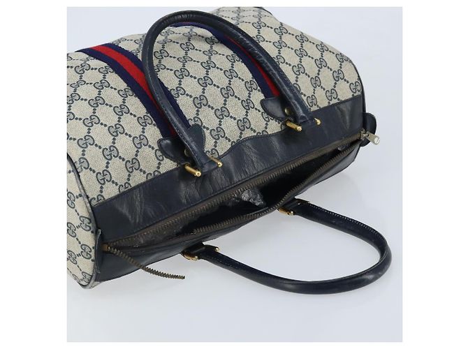 Borsa Boston in PVC GG Supreme Sherry Line di GUCCI, Blu Navy e Oro Auth LNZ314 D'oro - vista 6