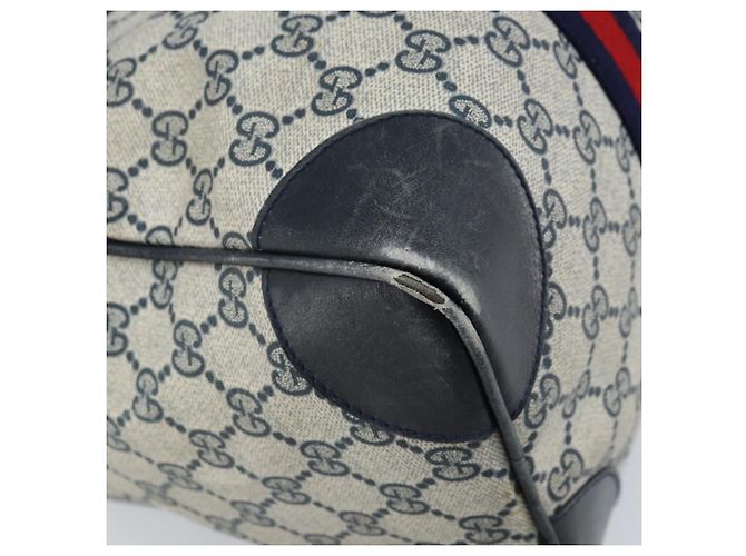 Borsa Boston in PVC GG Supreme Sherry Line di GUCCI, Blu Navy e Oro Auth LNZ314 D'oro - vista 9