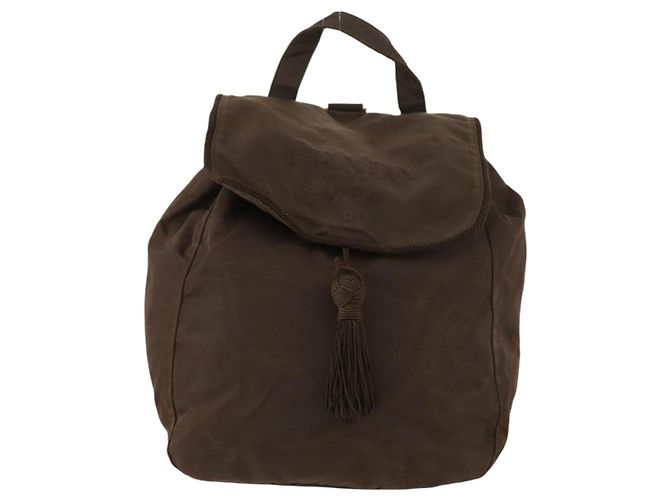 Zaino PRADA in nylon marrone e oro Auth bs33338 D'oro - vista 13