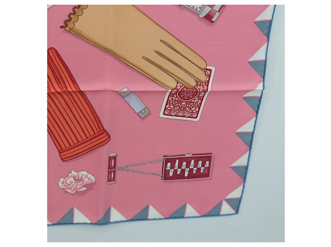 Hermès Foulard HERMES Carre 90 ""L'Heure des Gants"" in seta rosa Auth LNZ365SAM - vista 10