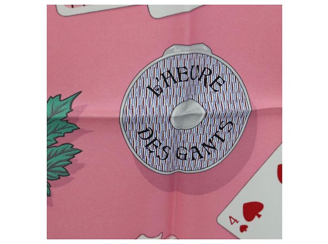 Hermès Foulard HERMES Carre 90 ""L'Heure des Gants"" in seta rosa Auth LNZ365SAM - vista 11
