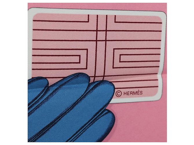 Hermès Foulard HERMES Carre 90 ""L'Heure des Gants"" in seta rosa Auth LNZ365SAM - vista 12