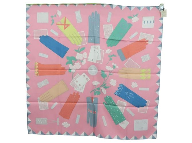 Hermès Foulard HERMES Carre 90 ""L'Heure des Gants"" in seta rosa Auth LNZ365SAM - vista 13