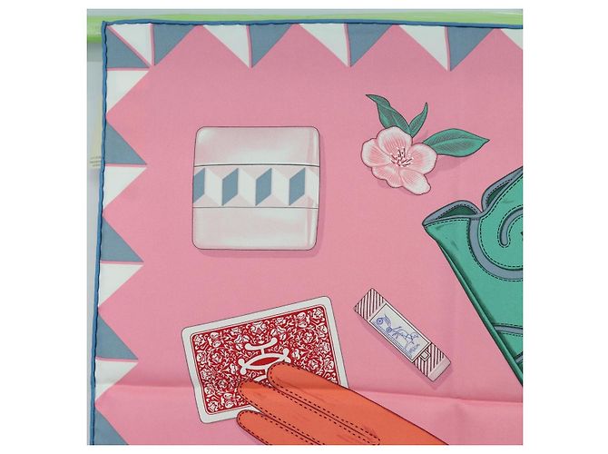 Hermès Foulard HERMES Carre 90 ""L'Heure des Gants"" in seta rosa Auth LNZ365SAM - vista 2