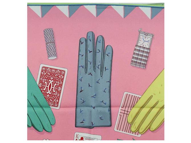 Hermès Foulard HERMES Carre 90 ""L'Heure des Gants"" in seta rosa Auth LNZ365SAM - vista 3