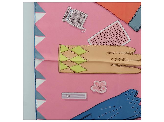 Hermès Foulard HERMES Carre 90 ""L'Heure des Gants"" in seta rosa Auth LNZ365SAM - vista 5